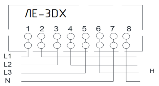 Схема подключения счётчика Ленэнерго ЛЕ-3 к сети 380В