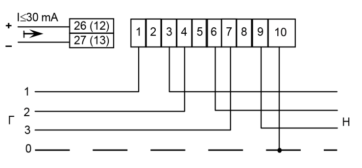 Клеммы импульсного выхода счётчика Энергомера ЦЭ6803В