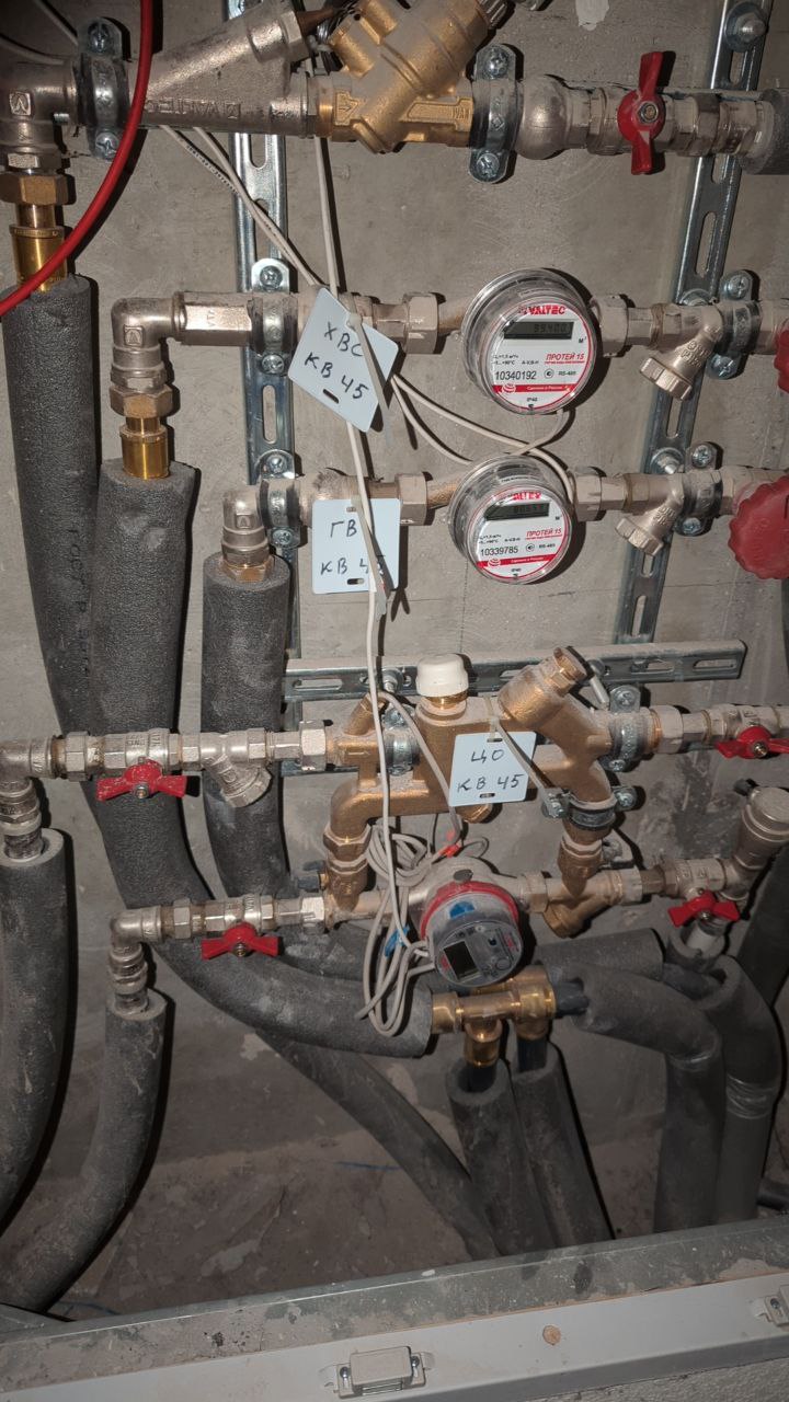 Этажный водомерный узел МКД с двумя водосчётчиками Протей 15 RS-485